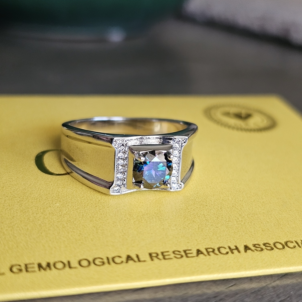 1 CT Blue Moissanite Set In 14K White Gold Filled Band - Picture 3 of 9